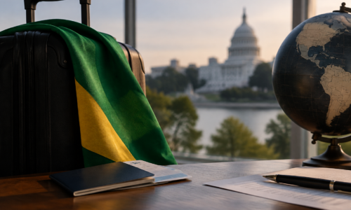 Composição simbólica sobre a declaração de líder do Brasil após derrota eleitoral, sem rosto reconhecível