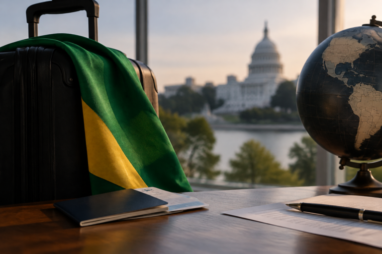 Composição simbólica sobre a declaração de líder do Brasil após derrota eleitoral, sem rosto reconhecível