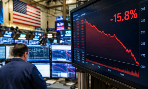Painel financeiro ilustra a queda de 15% da Intel no after hours em Nova York