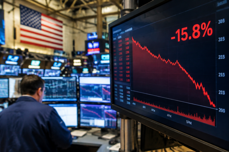 Painel financeiro ilustra a queda de 15% da Intel no after hours em Nova York