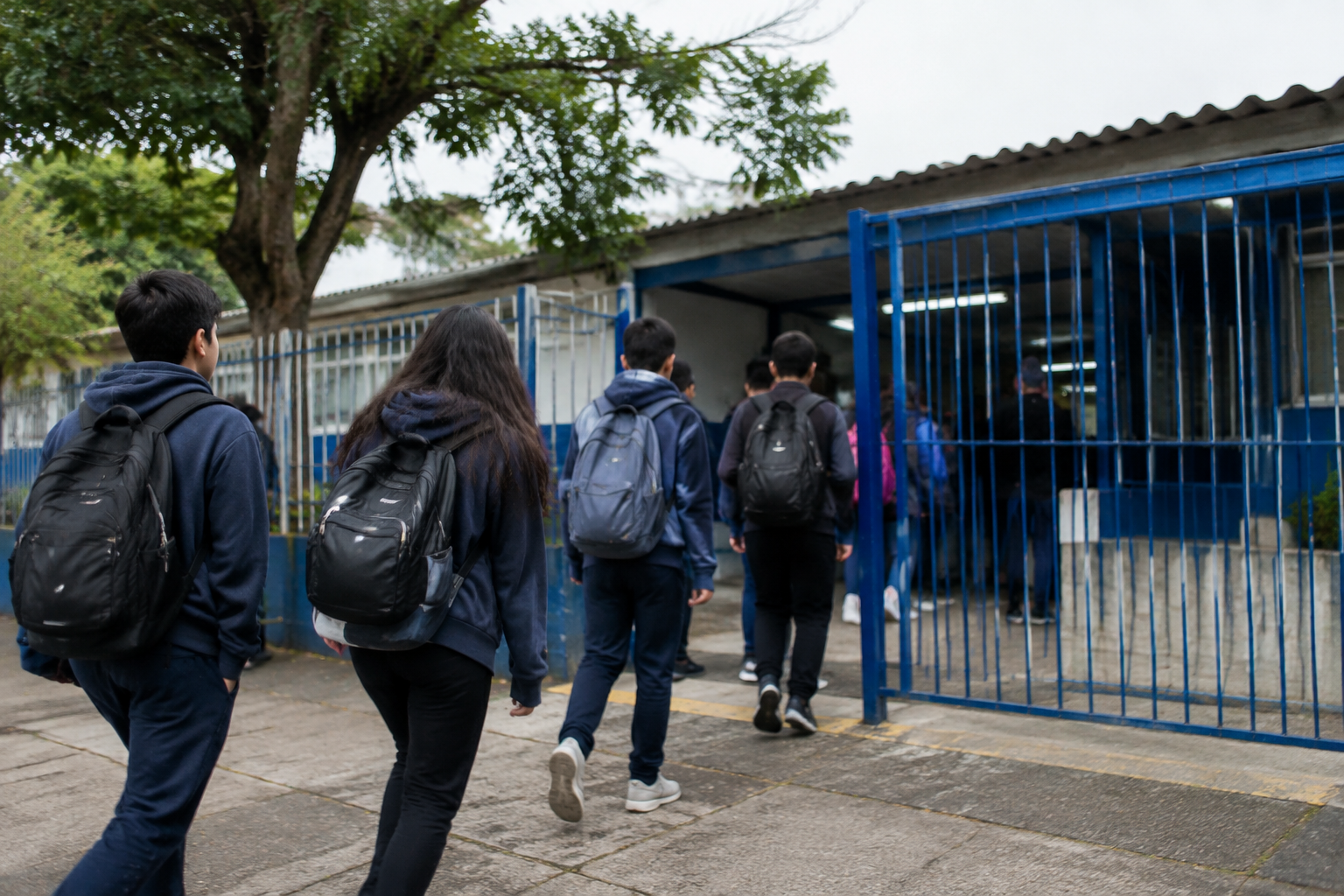 Estudantes em escola municipal de Curitiba representam a transição do 9º ano para a rede estadual.
