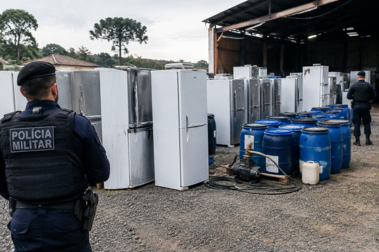 Policiais recuperam 182 geladeiras roubadas em chácara de São José dos Pinhais.